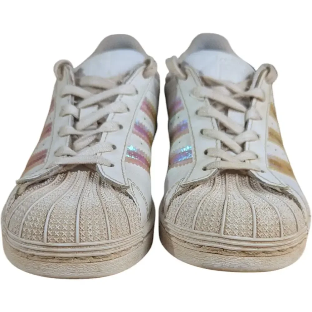 Adidas Girls Superstar Shoes White Size 13K fv3147 Iridiscente Shiny Stripes
